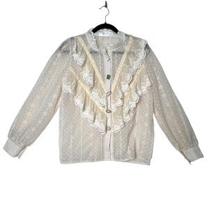 Coquette Girl Piratecore Sheer Lace Ruffle Blouse Romantic Feminine Edwardian